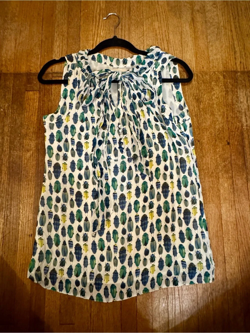Tory Burch Beetle Scarab Print Sleeveless Silk Tank